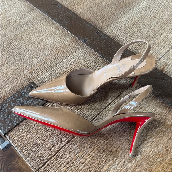 Christian Louboutin apostropha sling 80 pump lionne beige camel stiletto sz 37.5 - Picture 4 of 10